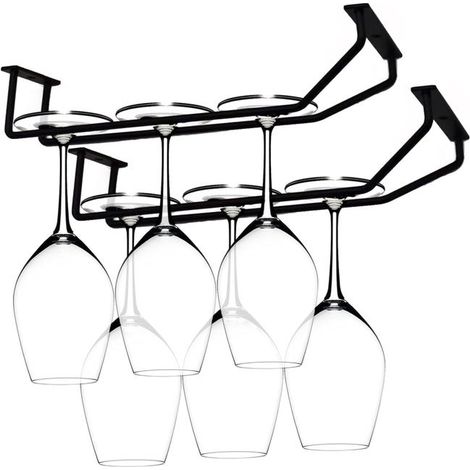 14-Zoll-Weinglasregal für die Unterbaumontage, Stielglashalter – für Küche, Esszimmer, Bar, Schwarz, 2er-Set (1/5)