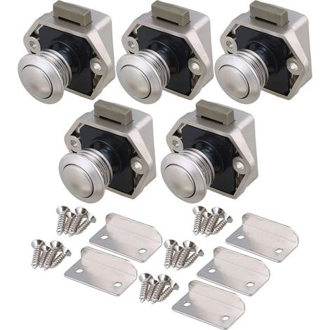 5x Druckknopf zum Öffnen – Wohnmobilschloss – Schubladengriff – Wohnwagenschrankgriff – Schrank- und Schubladenverriegelungen – Schlüsselloser Türgriff – Für Wohnmobile (1/2)