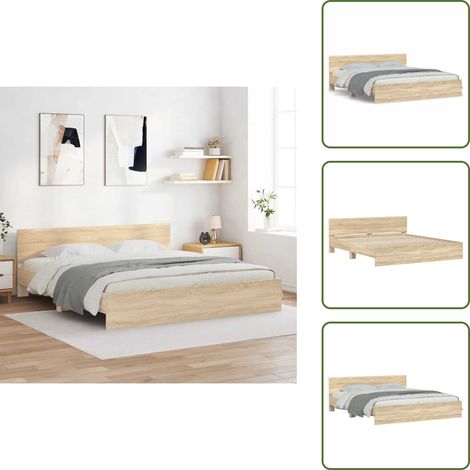 Bettgestell mit Kopfteil Sonoma-Eiche 180x200 cm - Holzbettfassungen - Bettkopfteil - Doppelbett - Massivholzbette - Eiche Möbel