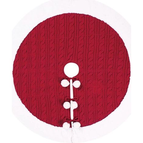 Jupe de sapin de Noël tricotée à pompons blancs, décorations de Noël pour la maison, jupe de sapin de Noël 92 cm, tapis de sapin de Noël tricoté rouge, jupe de sapin de Noël, fête, décoration du nouve (1/5)