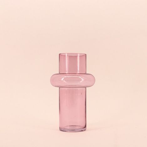 Vase anneau en verre rose clair, H20cm (1/5)
