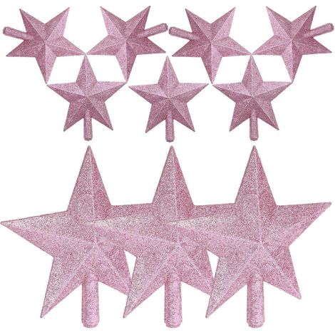 Étoiles de Noël compatibles avec les décorations de Noël, lot de 10 étoiles roses en PVC pour sapin de Noël (1/5)