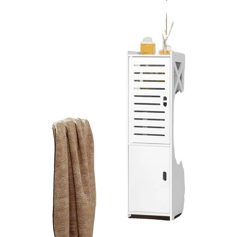 Mobilier de salle de bain, Cabinet d'angle pour papier toilette, Organisateur gain de place, BLANC (1/2)