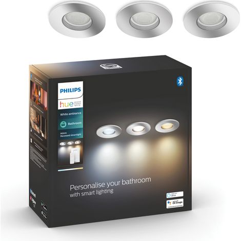 Philips White Ambiance ADORE Kit de 3 spots encastrés 3x5W - Chrome (Télécommande incluse), compatible Bluetooth, fonctionne avec Alexa, Google Assistant et Apple Homekit (1/5)