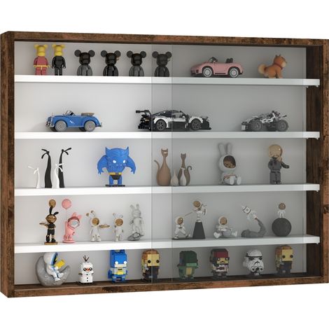 Vitrine murale pour objets de collection 5 étagère réglables en hauteur et 2 portes coulissantes 80 x 9,5 x 60 cm marron (1/5)