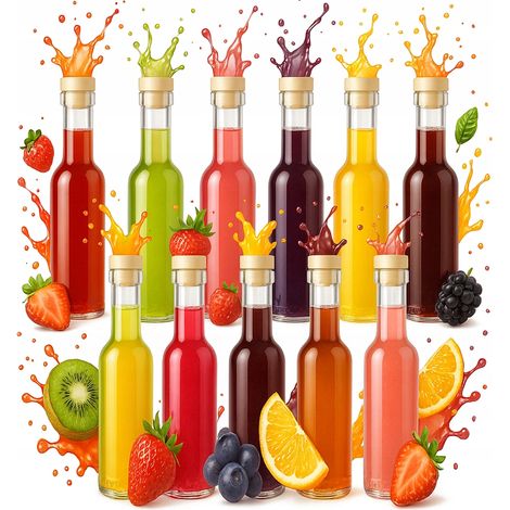Set di 50 bottiglie in vetro Futura da 250 ml con tappo di sughero per liquori, vino e succhi di frutta.