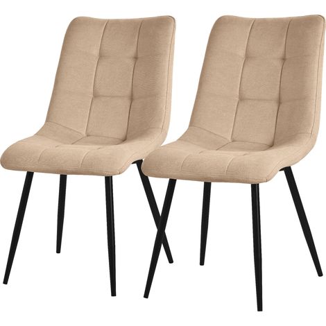 ML-Design Set di 2 Sedie per Sala da Pranzo Marrone Chiaro Poltrona da Soggiorno con Rivestimento in Tessuto e Gambe in Metallo Nero Sedia da Cucina con Schienale Poltrone Imbottite per Ufficio