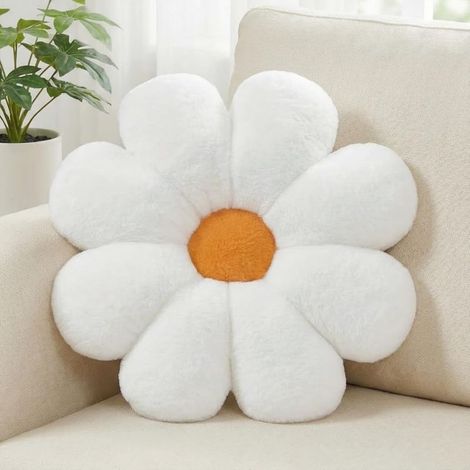 Coussin Fleuri, Blanc Coussins Décoratifs Blancs, Coussin de Sol Mignon, Coussins Décoratifs Preppy pour la Chambre, Canapé ou Sofa 38 cm (1/5)