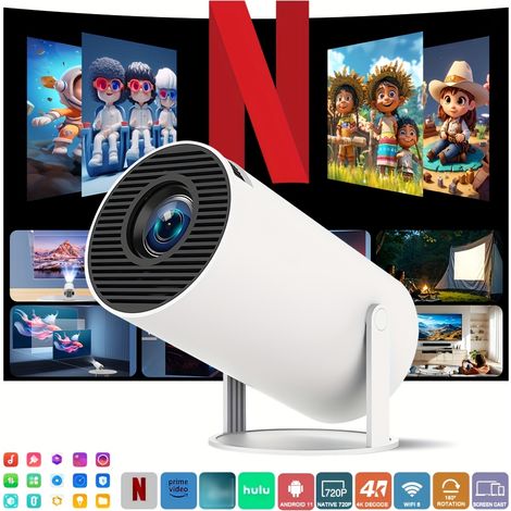 Mini Projecteur WiFi Bluetooth – Native 720P, Supporte 4K. Rotation 180°, Trapèze Auto. Modèle (Blanc). (1/5)