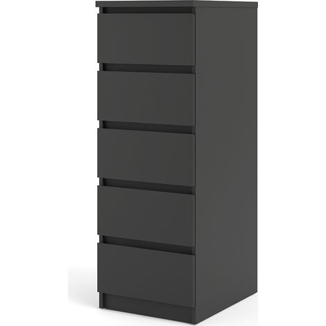 Nada Kommode schmal 5 Schubladen mattschwarz. (1/5)