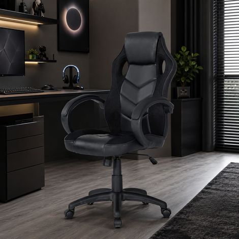Sedia con ruote Urbana, Poltrona da gaming adulto, Sedia da scrivania, 66x61h104/114 cm, Nero (1/4)