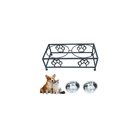 Porte-gamelles pour Chiens et Chiots, 2 écuelles, Noir