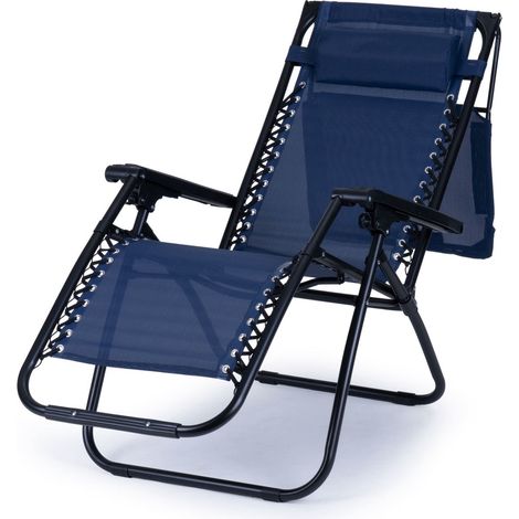 Chaise longue Zero Gravity avec auvent et organiseurs - Bleu