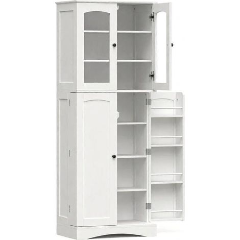 Credenza alta da cucina bianca 60 x 40 x 162 cm in MDF e pannello truciolare con inserti acrilici (1/5)