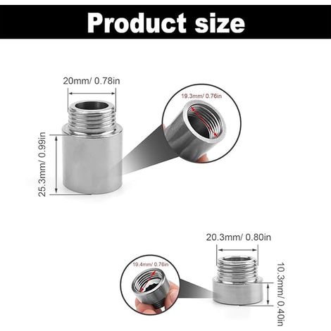 Threaded Fitting Extension (IG Ø 19.8 mm x AG Ø 20.4 mm), Tap Extension 1/2 Inch, for Shower Head Angle Valve Tap (1/3)