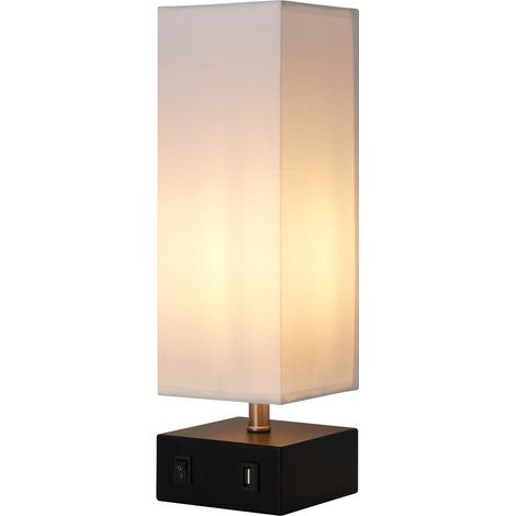 Teamson Home Colette Table Lampada con porta USB integrata, tonalità quadrata leggera e bianca, illuminazione moderna per soggiorno, camera da letto o sala da pranzo (1/5)