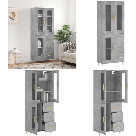 Buffet haut Gris béton 69,5x34x180 cm Bois d'ingénierie - Buffet Design Moderne - Meuble Rangement Gris - Armoire Cuisine - Buffet Salon - Buffet Industriel - Home & Living