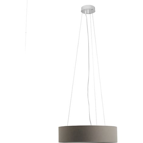 Lampada a Sospensione Bianca, Paralume Cilindrico Tortora, E27, IP20, Ø 58 x 15 x 150 cm - Rossini - Design Minimal ed Elegante (1/5)