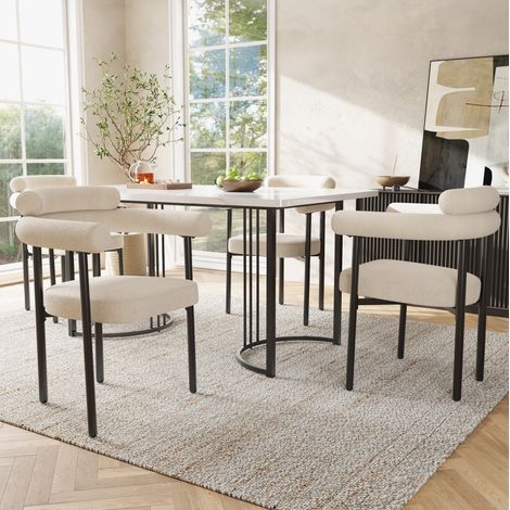 Lot de 4 chaises de salle à manger 70x62x85 cm en tissu et métal beige, confortables FloraGrace (1/5)