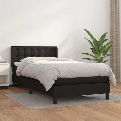 Cama box spring con colchón cuero sintético negro 90x190 cm (1/5)