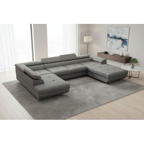 Wohnlandschaft Schlafsofa GIANLUCA in Stoff Gerra Grau Ottomane 105 cm Rechts