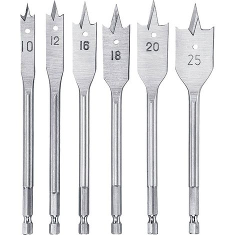 Kwb set 6 mecchie punte piatte in acciaio per legno varie misure per trapano (1/4)