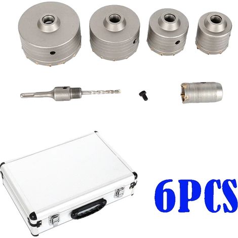 Set di seghe per calcestruzzo, 6 pezzi, compatibili con SDS Plus, colore argento. (1/2)