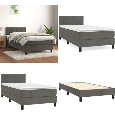 Sommier à lattes de lit et matelas Gris foncé 90x200 cm Velours - Lit Tapissier - Lit Velours - Lit Double - Literie - Chambre À Coucher - Home & Living (1/5)