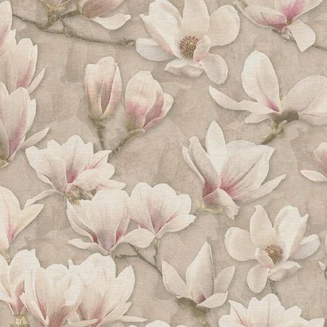Vliestapete Braun Pink Blumen Tapete Tapete Gemustert versetzter Ansatz Pintwalls II (1/5)