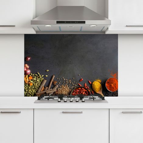 CRÉDENCE CUISINE Herbes - Aliments - Épices - Noir - Paprika - Cannelle 90x60 cm