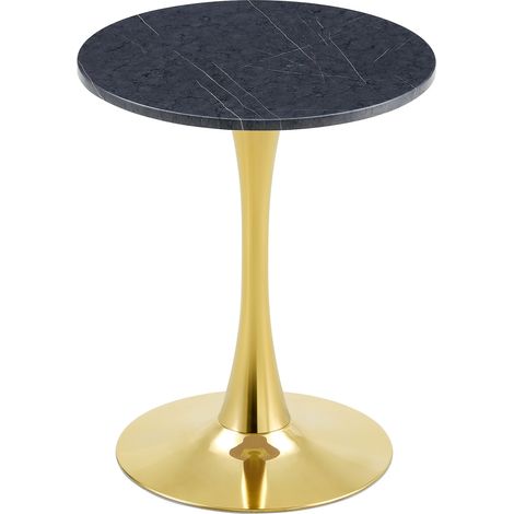 Table d'appoint ronde 60 cm en MDF effet marbre noir, pied métal doré style mid-century, plateau thermoformé et base stable, pour salon ou petit repas CHICFURN (1/5)