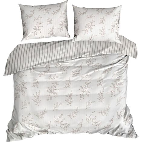 Biancheria da letto Raya a righe con foglie beige 220x200 in raso (1/5)