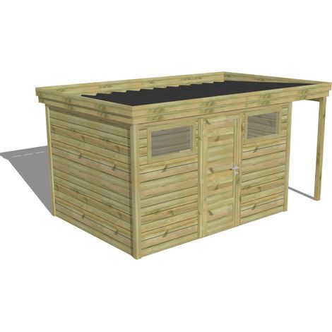 ABRI DE JARDIN bois Pin autoclave 27mm - 4,44x2,64m / 11,7m2 - Bac acier - Abri Français (1/5)