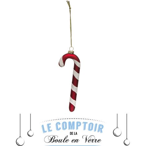 Feeric Christmas - Sujet de Noël à suspendre Canne à Sucre en verre L 12.9 cm