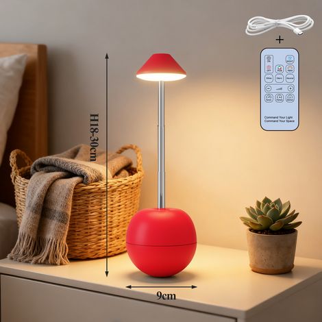Kabellose Tischlampe, kabellose Nachttischlampe, Nachtlicht, wiederaufladbar, dekorative Tischlampe, Schlafzimmer, Büro, ferngesteuerte Stimmungsleuchte für den Nachttisch, rot.