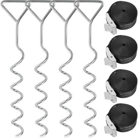 Kit de anclaje para trampolín de 8 piezas: estacas resistentes para trampolín con correas de sujeción resistentes al desgarro, kit de anclaje para columpio, kit de anclaje para trampolín (1/5)