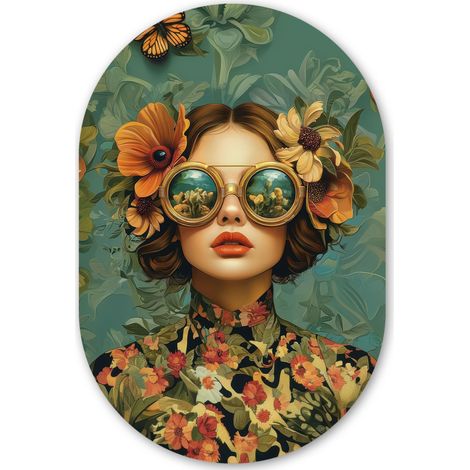 LE TABLEAU Femme - Fleurs - Papillons - Nature - Vintage Tableau Décoration Murale 60x90 cm