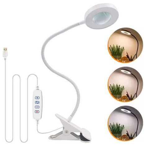 Lampe de Bureau,Lampe Clips 3 Modes d’Éclairage&10 Niveaux Dimmable,Lampe de Lecture à Pince pour Lire et Travailler,Lampe Bureau avec Chargeur USB,Bras d'éclairage Rotatif à 360 Degrés (1/4)