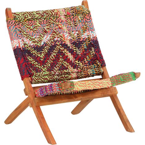 Chaise pliante de relaxation en tissu Chindi et bois d’acacia multicolore 59 x 72 x 79 cm - PANGIVO (1/5)