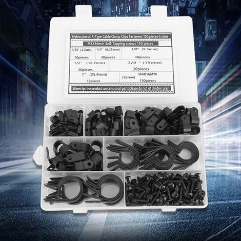 150 attaches de câble de type R + 150 vis autotaraudeuses M4 x 16 mm (1/5)