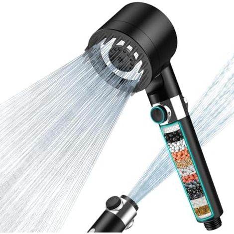 Pommeau de douche avec filtre haute pression douchette filtrante 15 couches 1,5M tuyau 3 jets salle de bain noir (1/5)