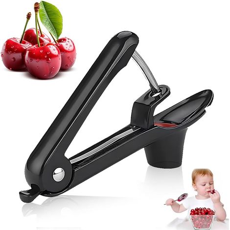1 Dénoyauteur Acier Inoxydable, Plastique ABS, Noir, 20cm, Pour Cerises Olives Baies, Cuisine (1/5)