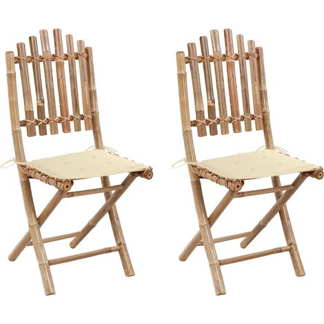 2 pcs Chaises pliables de jardin, Chaises de jardin à dîner, Fauteuils de jardin avec coussins Bambou BGT57314 (1/5)