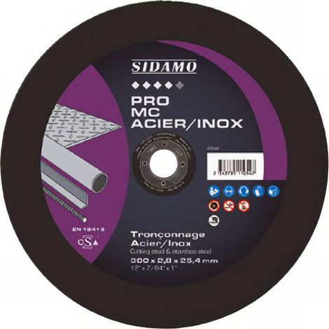Sidamo – Disque à tronçonner 350mm – Acier inox – Épaisseur 3mm – Alésage 25,4mm – Coupe nette pour aciers et inox (1/5)