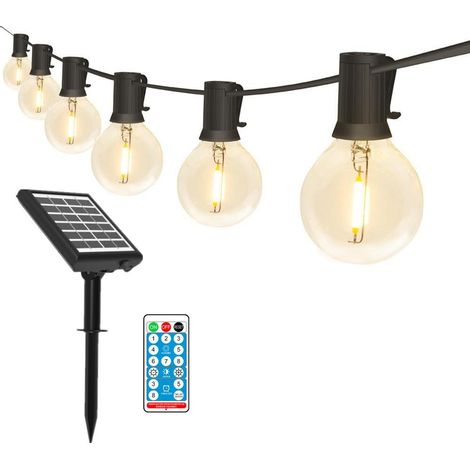 Guirlande lumineuse solaire de jardin rechargeable G40, télécommande, 10 m, 20 lampes, indicateur de batterie, étanche à la pluie, pour jardin (1/5)