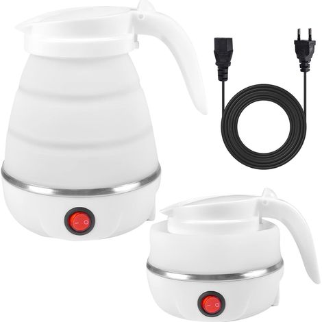 Foldable Electric Kettle, Silicone Travel Kettle, Portable Kettle Mini Travel Kettle with Stainless Steel Bottom(White) (1/5)