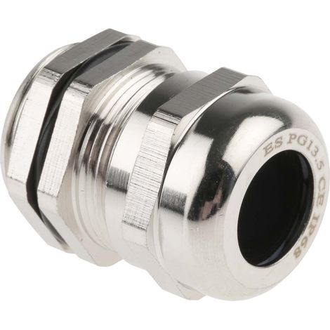 Presse-étoupe PG13.5 en Laiton nickelé pour câble de 6mm à 12mm, avec contre-écrous, IP68 ( Prix pour Paquet de 5 ) (1/3)