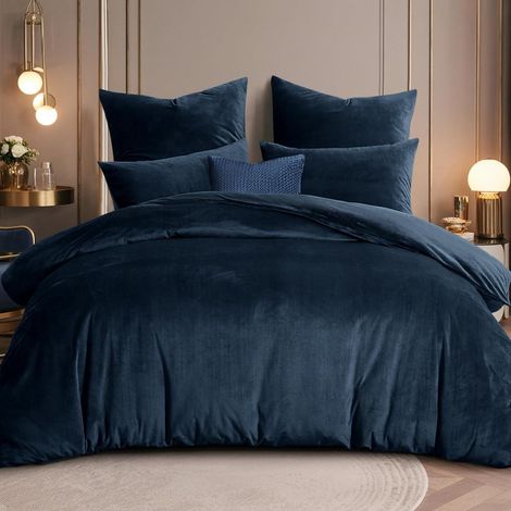 Bettwäsche-Set 200x200cm 3-teilig aus warmem Flanell mit 2 Kissenbezügen 80x80cm Blau