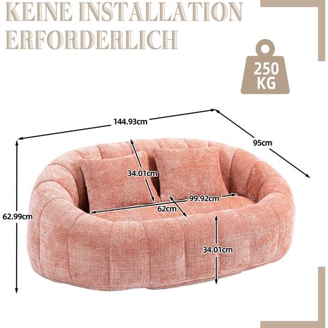 Canapé Pouf Gonflant Durable, Fauteuil Pochon Inclinable Haute Densité, Chaise Lounge Moelleuse pour Adulte et Enfant, Intérieur Extérieur, Siège Cosy Sol Rose Chenille (1/5)
