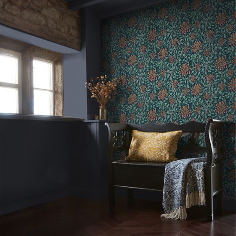 Papier peint intissé William Morris Honeysuckle Tidewater Blue 1005 x 52cm Orange, vert, bleu (1/5)